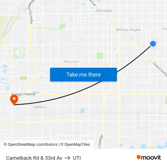 Camelback Rd & 33rd Av to UTI map