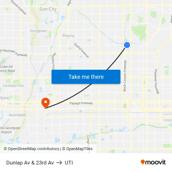 Dunlap Av & 23rd Av to UTI map