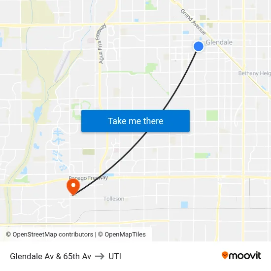 Glendale Av & 65th Av to UTI map