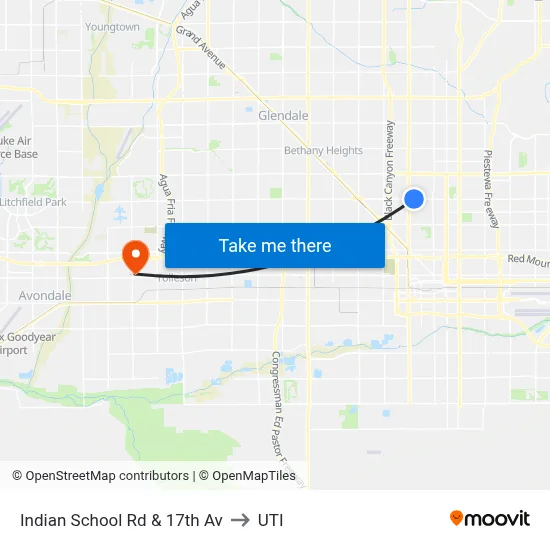 Indian School Rd & 17th Av to UTI map