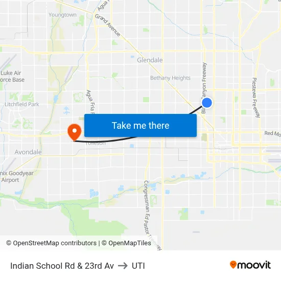 Indian School Rd & 23rd Av to UTI map