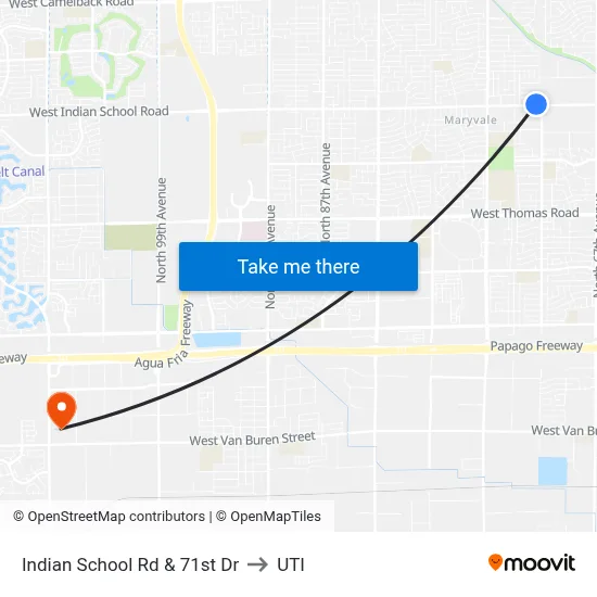 Indian School Rd & 71st Dr to UTI map