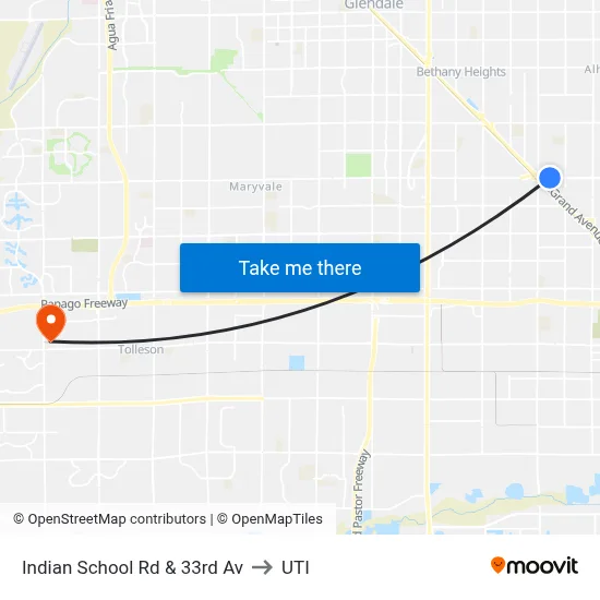 Indian School Rd & 33rd Av to UTI map