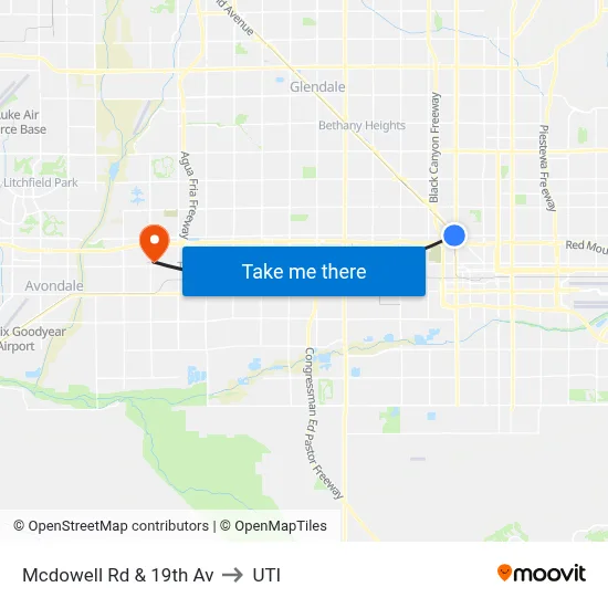 Mcdowell Rd & 19th Av to UTI map