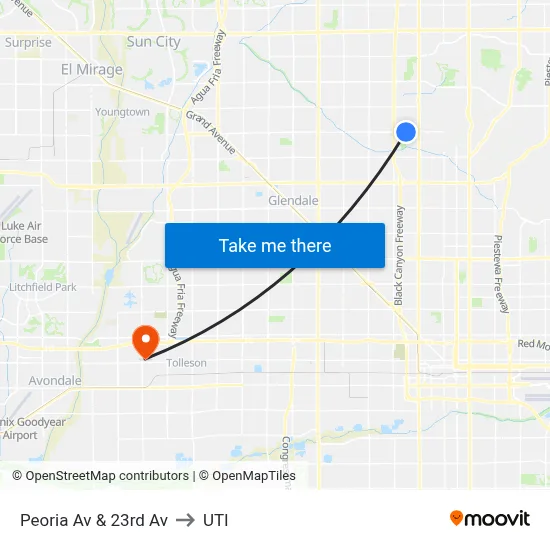 Peoria Av & 23rd Av to UTI map