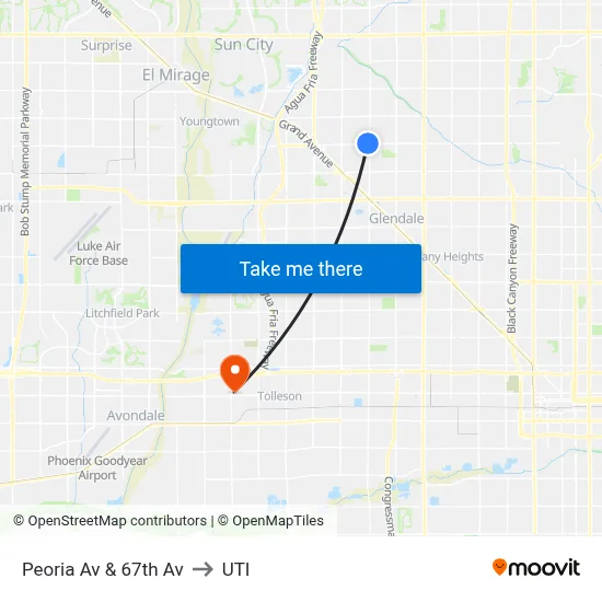Peoria Av & 67th Av to UTI map