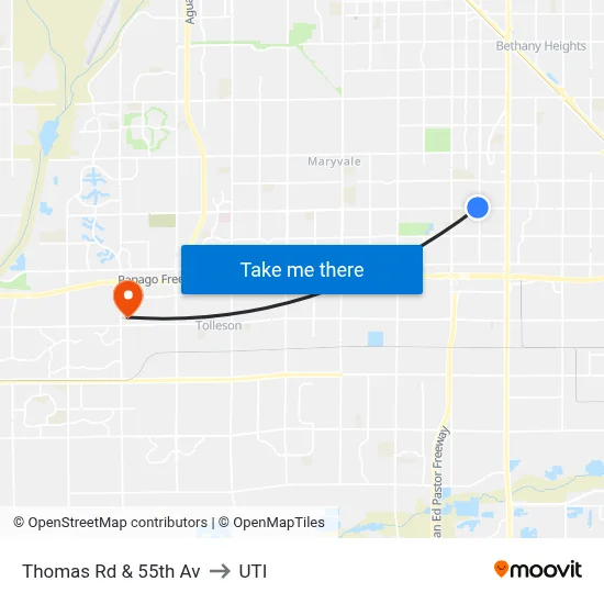 Thomas Rd & 55th Av to UTI map