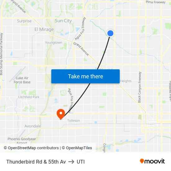 Thunderbird Rd & 55th Av to UTI map