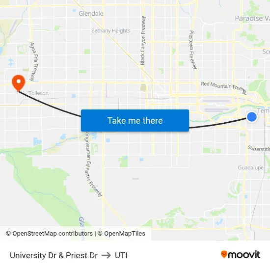 University Dr & Priest Dr to UTI map