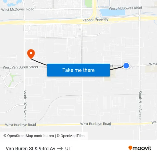 Van Buren St & 93rd Av to UTI map