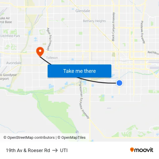 19th Av & Roeser Rd to UTI map