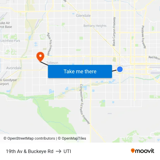 19th Av & Buckeye Rd to UTI map