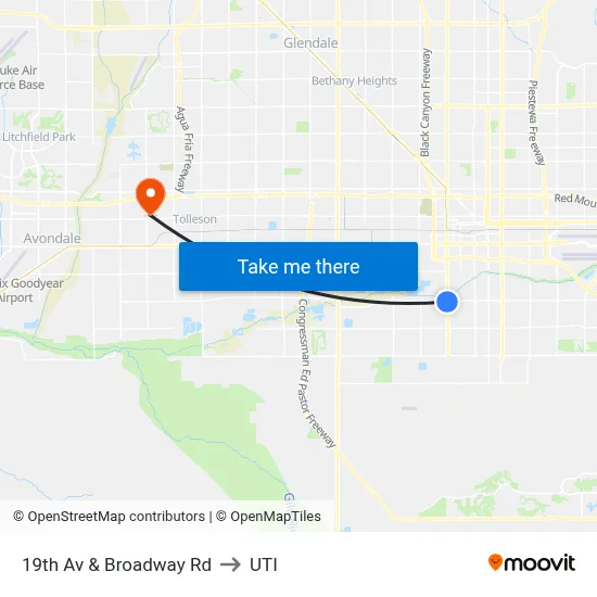 19th Av & Broadway Rd to UTI map