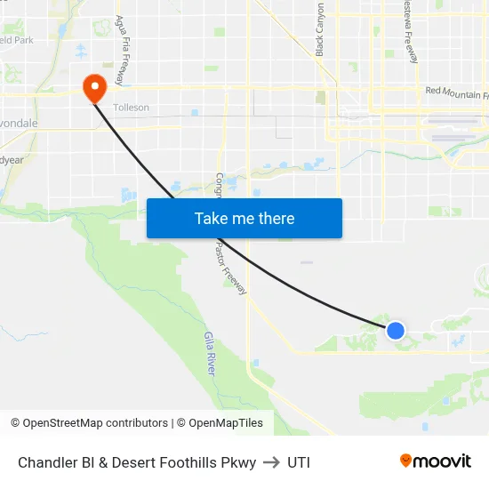 Chandler Bl & Desert Foothills Pkwy to UTI map