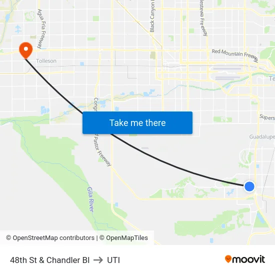 48th St & Chandler Bl to UTI map