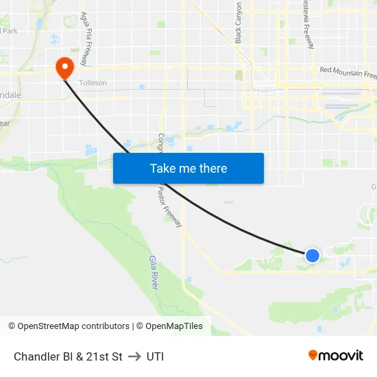 Chandler Bl & 21st St to UTI map
