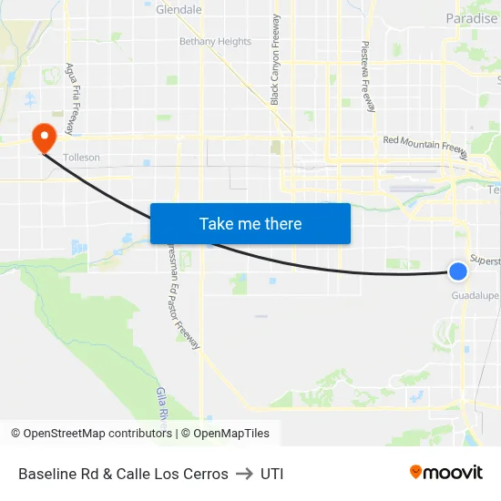 Baseline Rd & Calle Los Cerros to UTI map