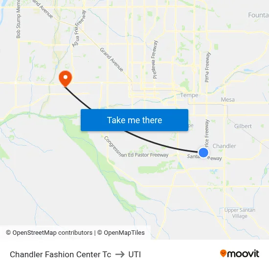 Chandler Fashion Center Tc to UTI map