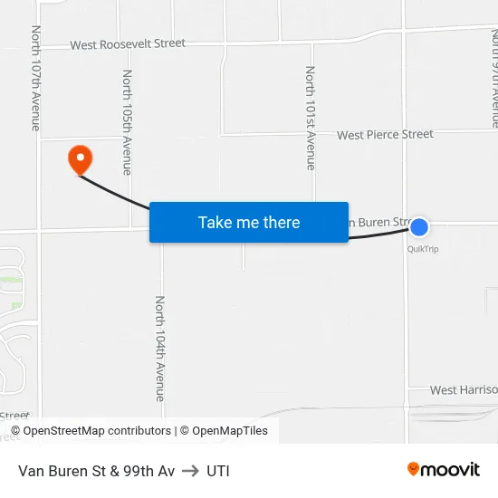 Van Buren St & 99th Av to UTI map