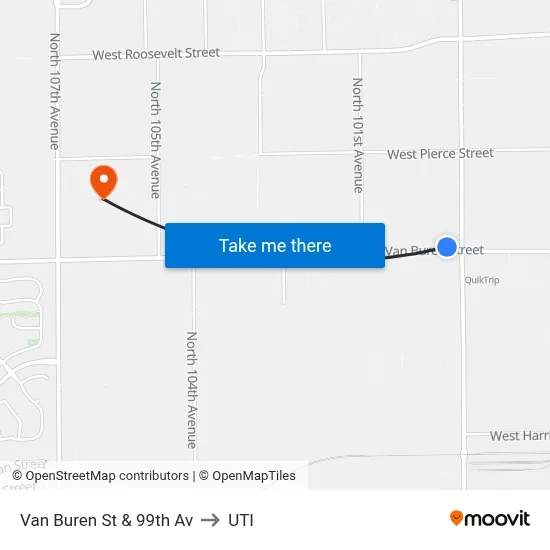 Van Buren St & 99th Av to UTI map