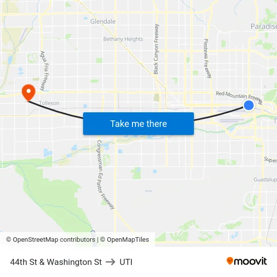 44th St & Washington St to UTI map