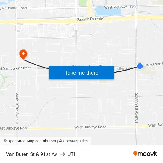 Van Buren St & 91st Av to UTI map