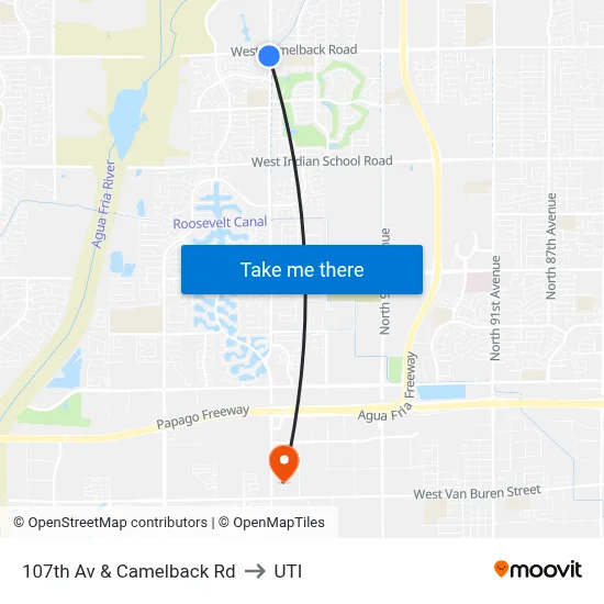 107th Av & Camelback Rd to UTI map