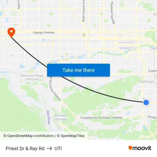 Priest Dr & Ray Rd to UTI map
