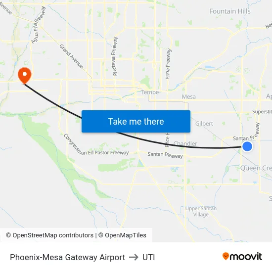 Phoenix-Mesa Gateway Airport to UTI map