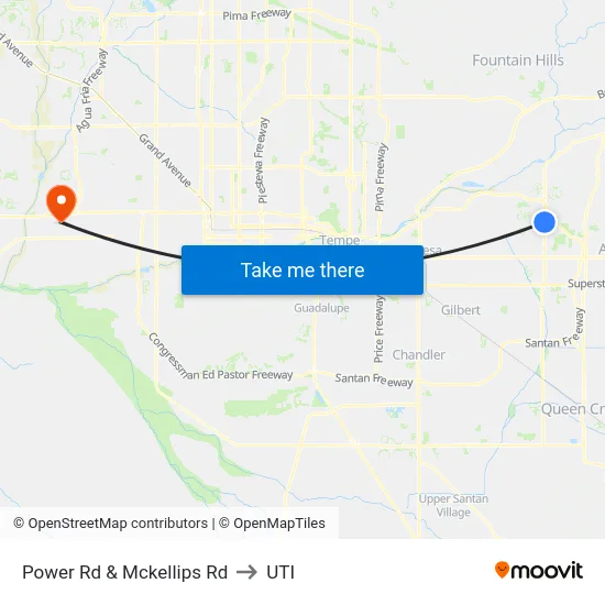 Power Rd & Mckellips Rd to UTI map