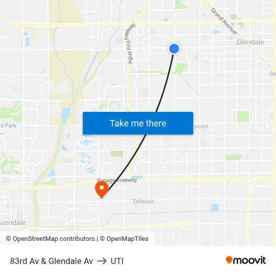 83rd Av & Glendale Av to UTI map