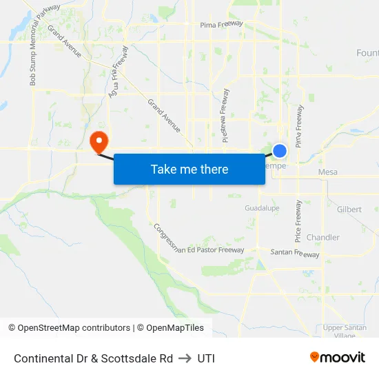 Continental Dr & Scottsdale Rd to UTI map