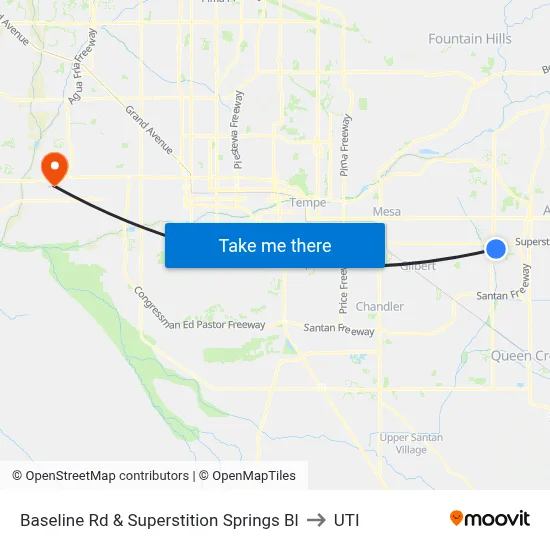 Baseline Rd & Superstition Springs Bl to UTI map