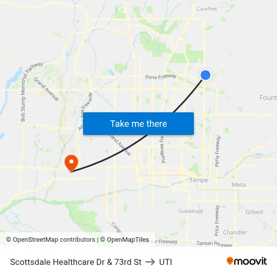 Scottsdale Healthcare Dr & 73rd St to UTI map