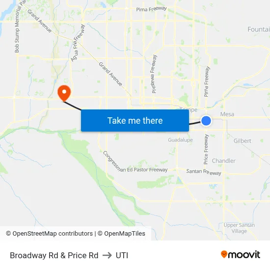 Broadway Rd & Price Rd to UTI map