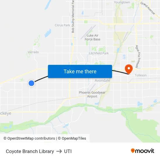 Coyote Branch Library to UTI map