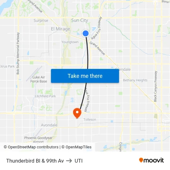 Thunderbird Bl & 99th Av to UTI map