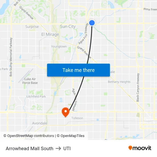 Arrowhead Mall South to UTI map
