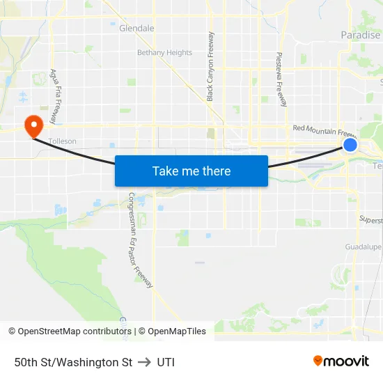 50th St/Washington St to UTI map
