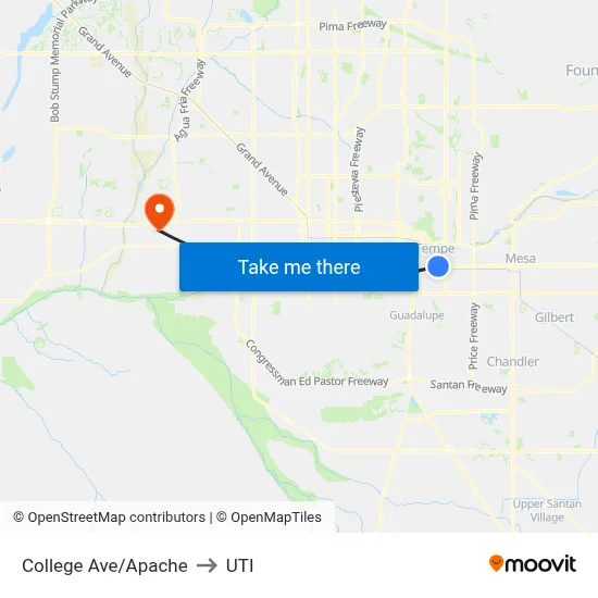 College Ave/Apache to UTI map