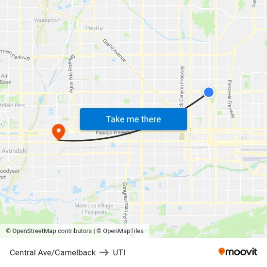 Central Ave/Camelback to UTI map