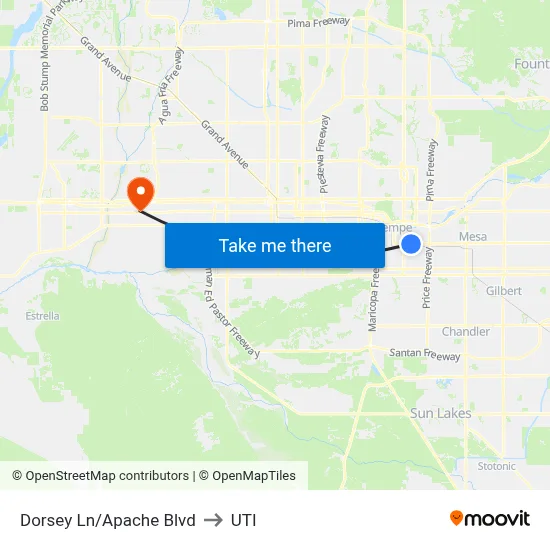 Dorsey Ln/Apache Blvd to UTI map