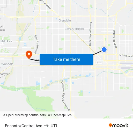 Encanto/Central Ave to UTI map