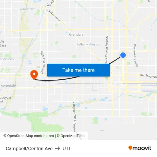 Campbell/Central Ave to UTI map