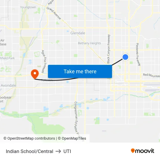 Indian School/Central to UTI map