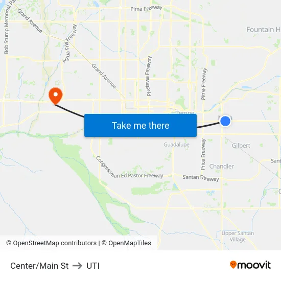 Center/Main St to UTI map