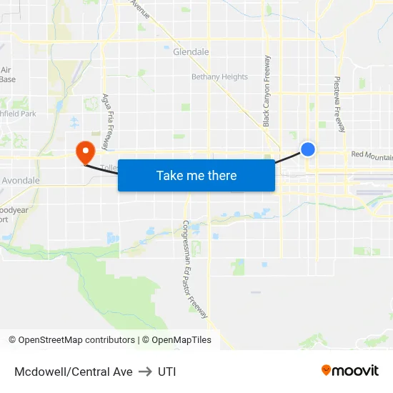 Mcdowell/Central Ave to UTI map