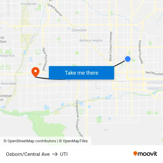 Osborn/Central Ave to UTI map