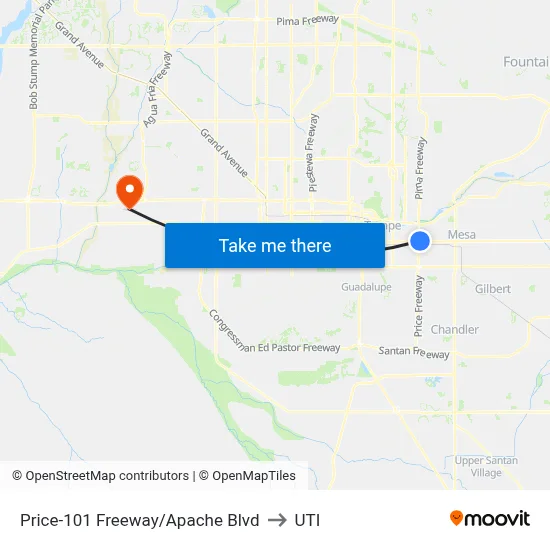 Price-101 Freeway/Apache Blvd to UTI map