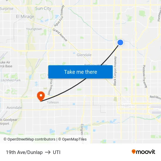 19th Ave/Dunlap to UTI map